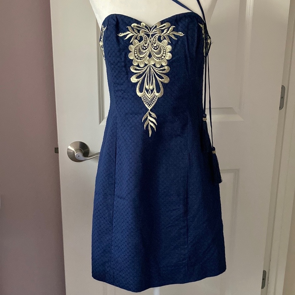 Lilly Pulitzer Demi Convertible Dress Navy & Gold Size 6